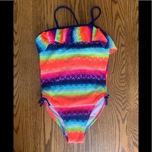 Multi coloured frill swimsuit